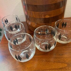 Vtg MCM barware Federal Whiskey Glass Harlequin Black Diamond Roly Poly Glasses